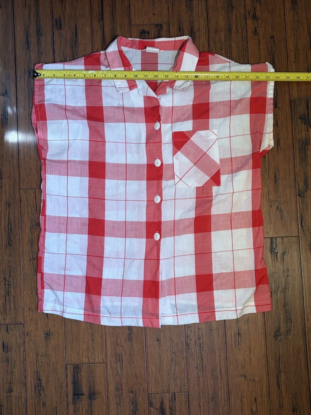 Vintage 70s Sears The Fashion Place Red Gingham Button Down Shirt Size 18