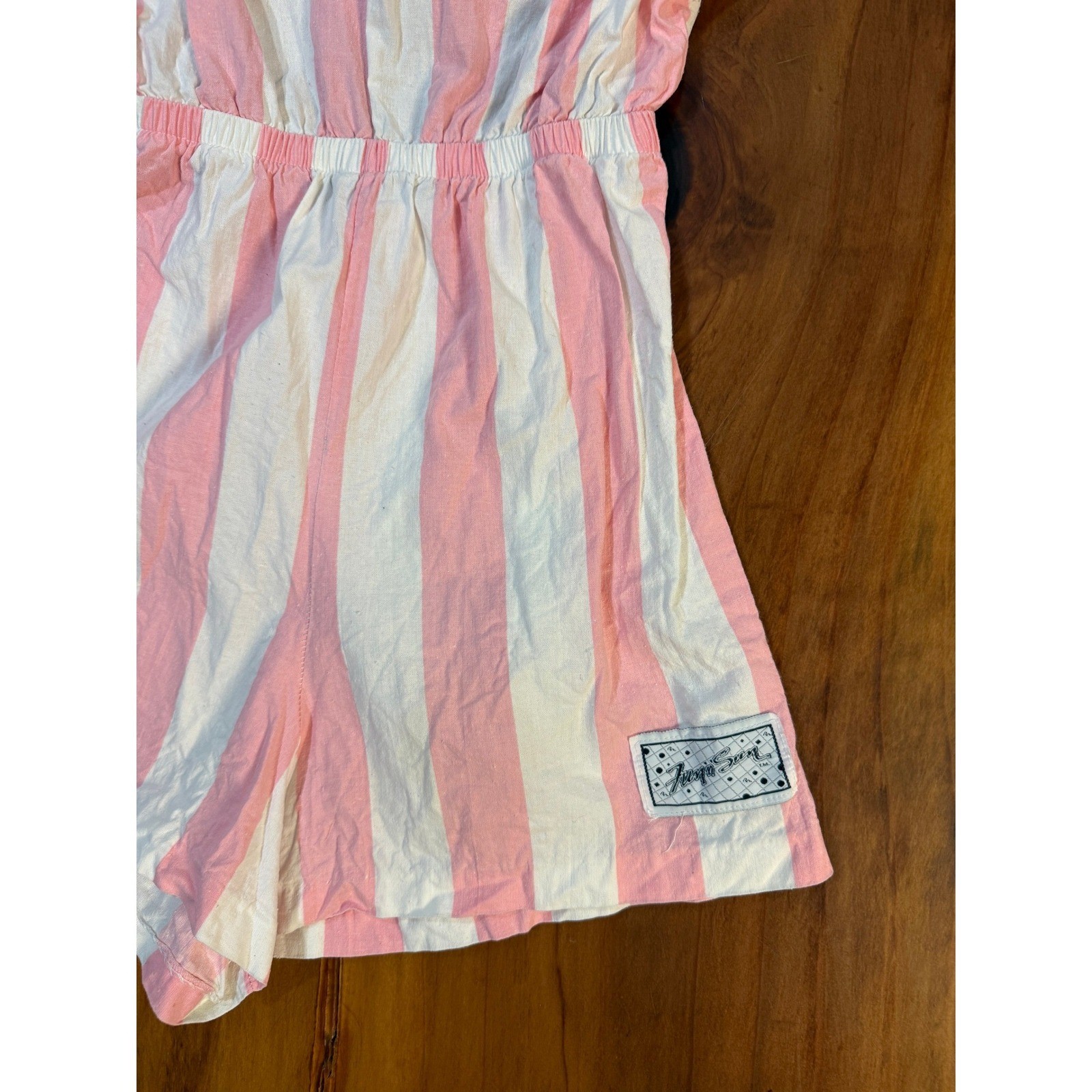 Vintage 80s 90’s Fun N Sun Women’s Romper L Candy Stripe Open Back Cotton v3-5