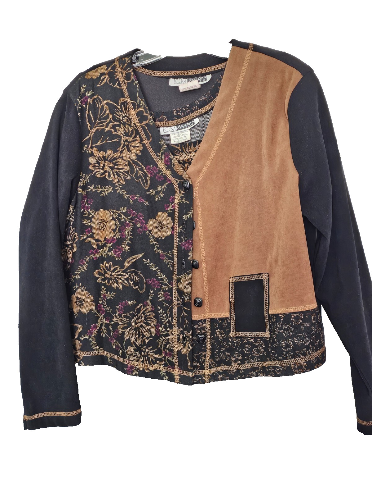 C.M. Shapes Jacket & Maxi Dress Set Black Gold Trim Patchwork Boho Y2K Retro