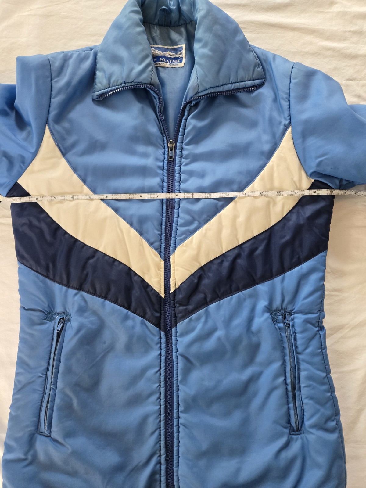 Vintage Jacket 1970’s Womens Blue Striped Snow Weather Taiwan Full Zip Ski