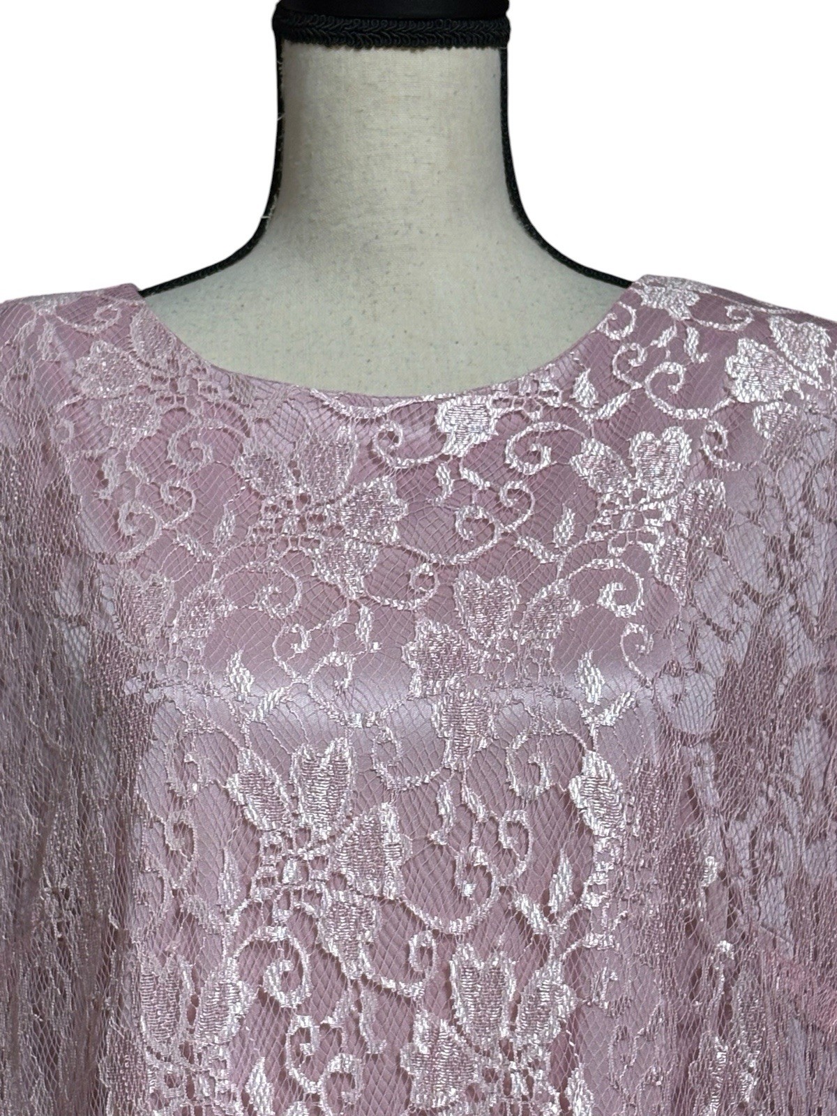 Vintage LADY HELENE Pink Lace Overlay Dress Layered Hem