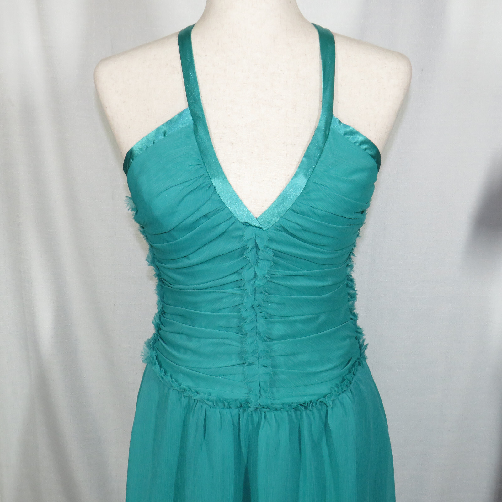 Vintage ABS By Allen Schwartz Teal Shirred Party Cocktail Dress Size 6