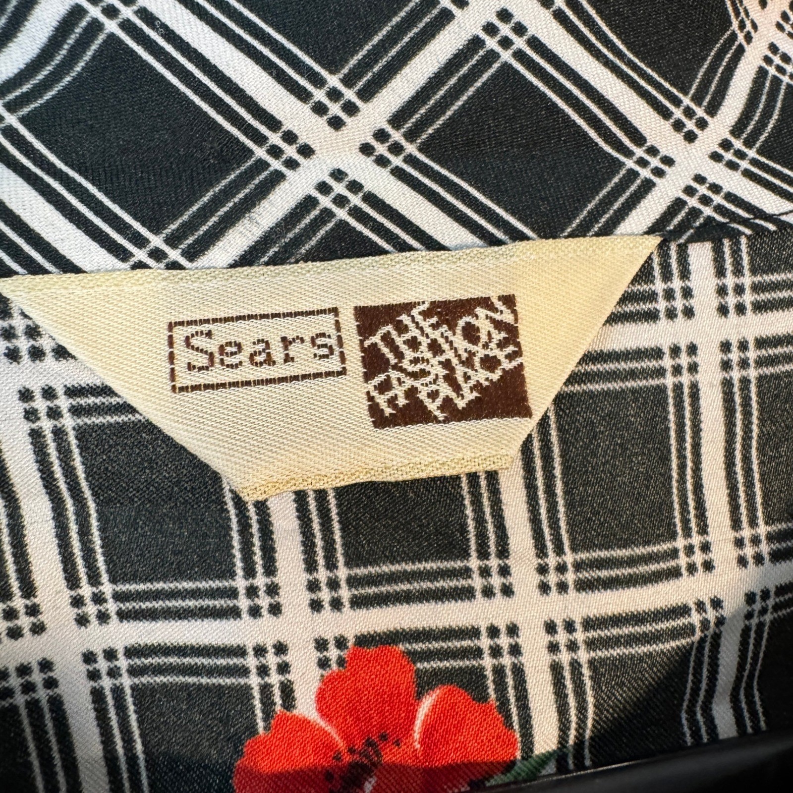 Vtg 1970s Sears The Fashion Place Plaid Poppy Floral Midi Black Red Maximalist