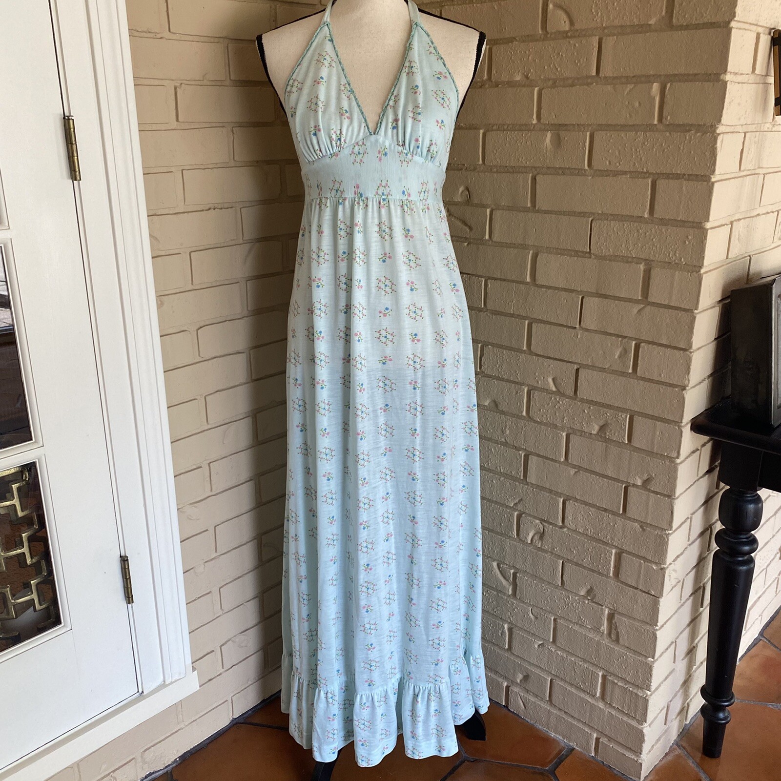 1970s Boho Dress Daffy California Retro Hippie Prairie Size 6 Maxi Ruffle Floral