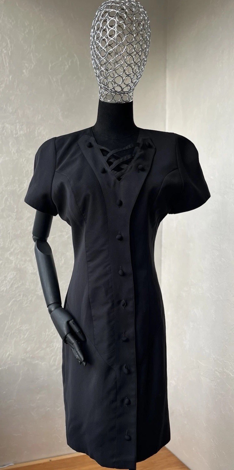 FAUST Rare Sexy Bodycon Evening Dress Mini Sz 38 M 6 Black Short Sleeve