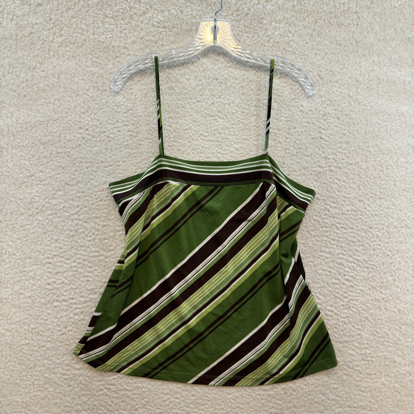 90s Y2K Vintage Camisole Top XL Green Brown Striped Boho Fairy Grunge Whimsigoth