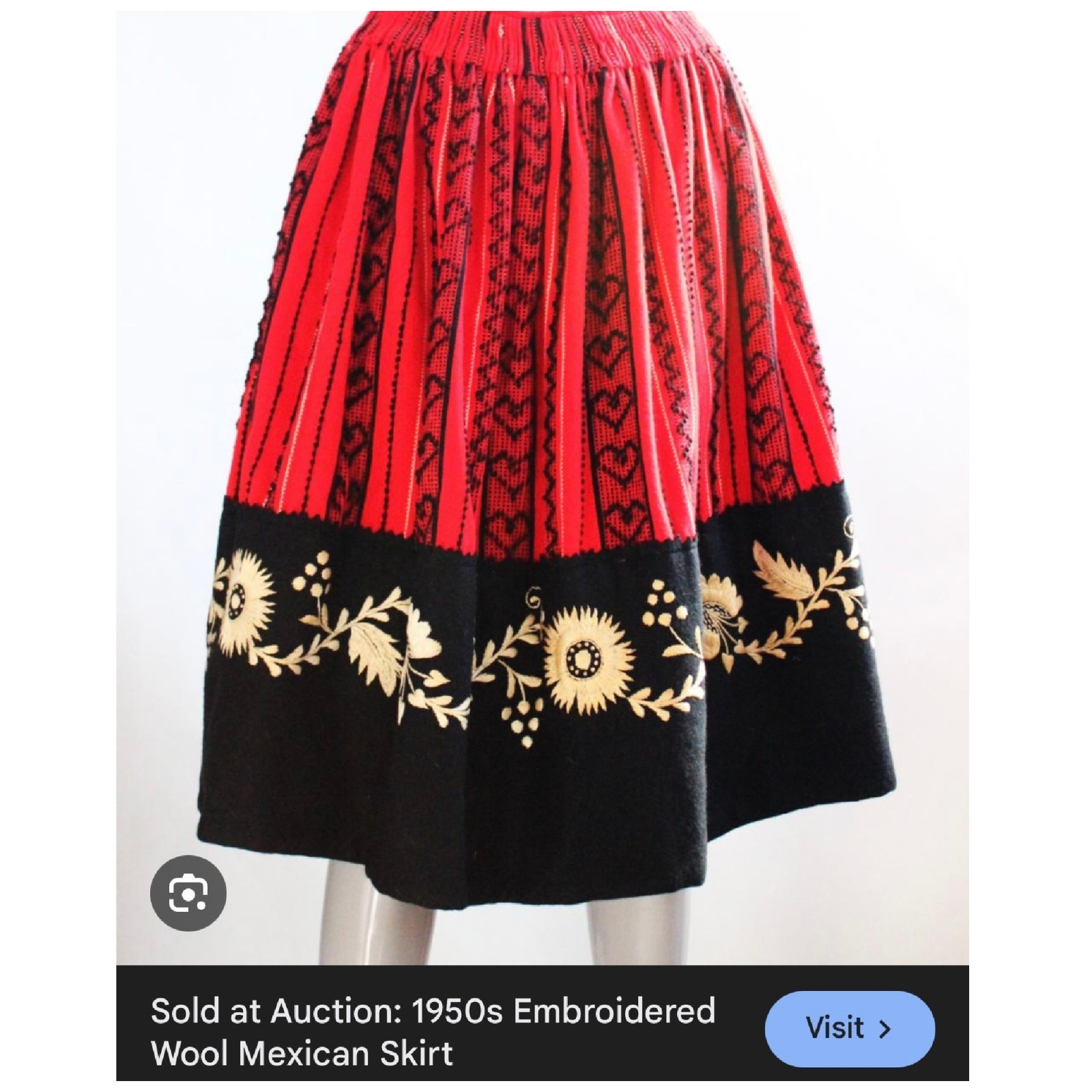 Vintage 50s Pink Black Felted Embroidered Blanket Patio Fiesta Heavy Skirt L/XL