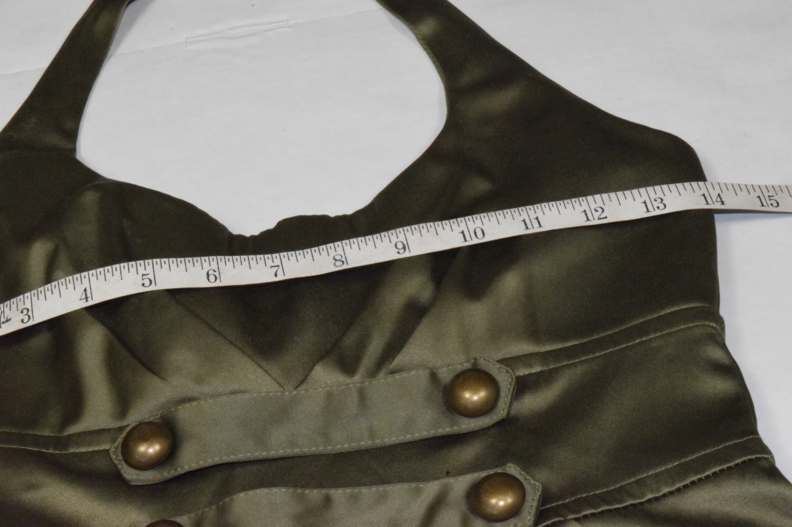 Vintage Dress Teeze Me Size 3 Y2K Olive Green Satin Empire Waist Made USA
