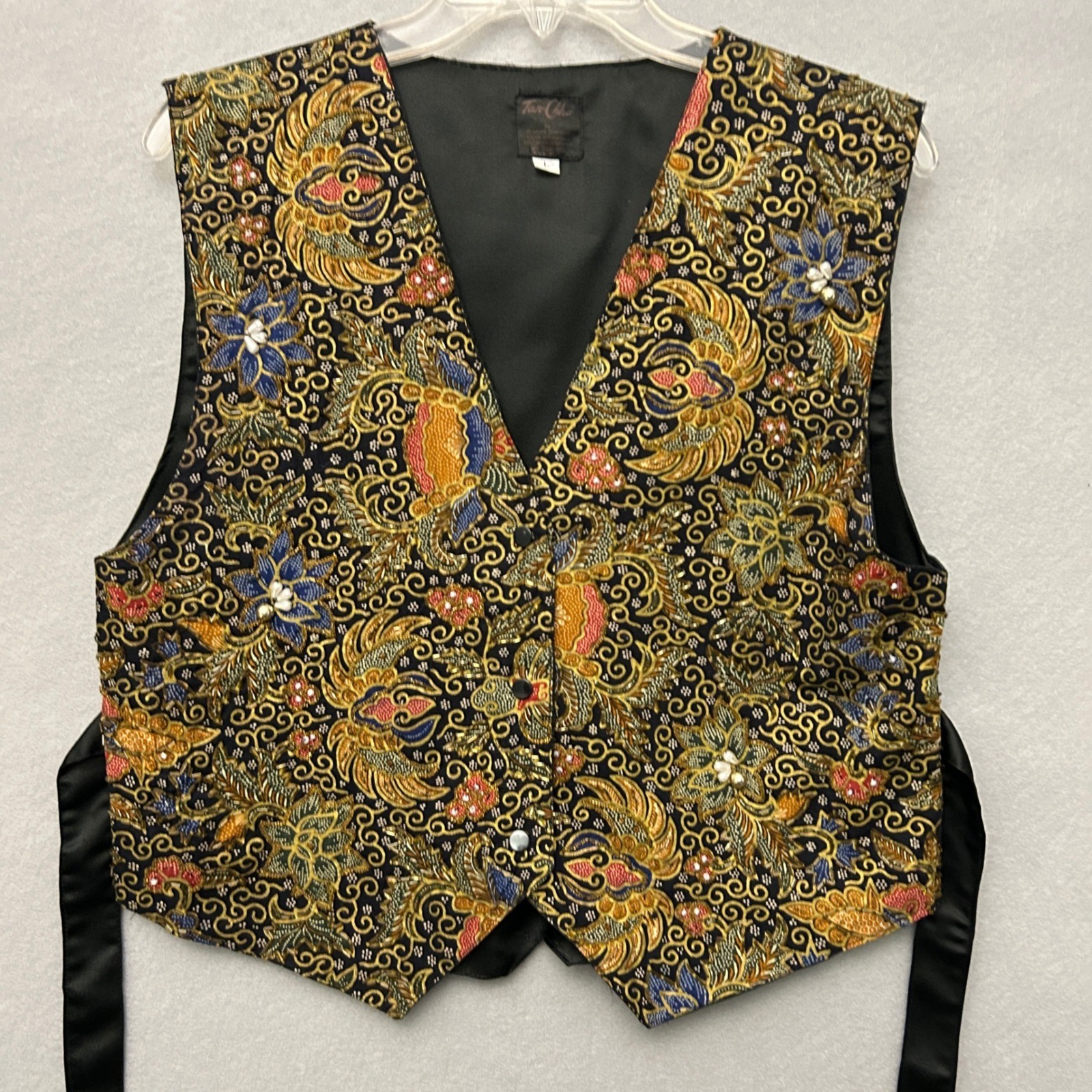VTG Beaded Vest Women’s L Tie Back Art to Wear Eclectic Boho Festival Maximalist