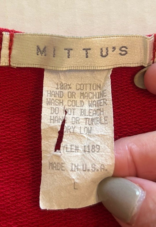 Vtg 1990s Mittu’s Red Sz Large Dress Coffee Cup Embroidered Cotton Maxi Sheath