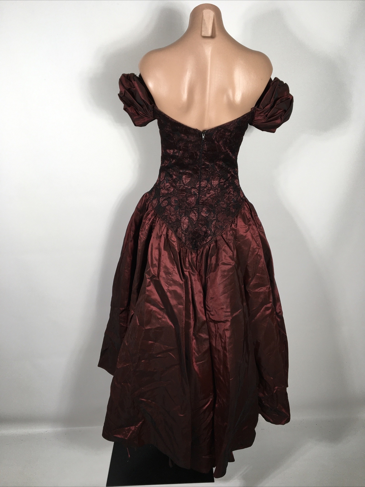 Sharon Atkin Deja Vu vintage dress maroon lace off shoulder Prom Tulle 80s sz 3