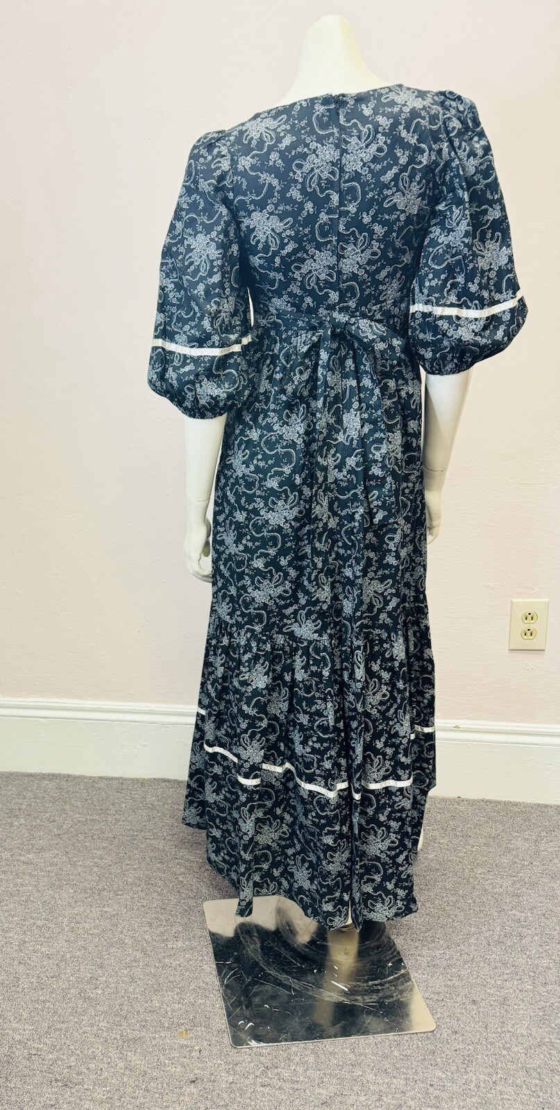 Vintage 70’s paper moon Gunne dress goth black floral prairie maxi 7 fits 9