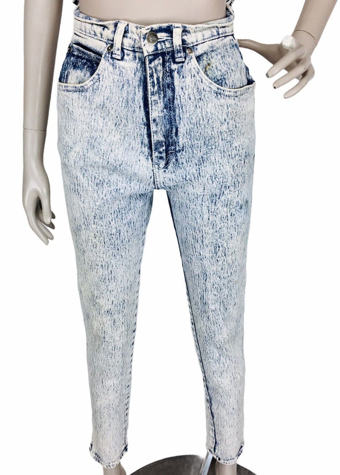 Vintage 80s STEFANO High-Waisted Stretch Acid Wash Skinny Jeans Size 8