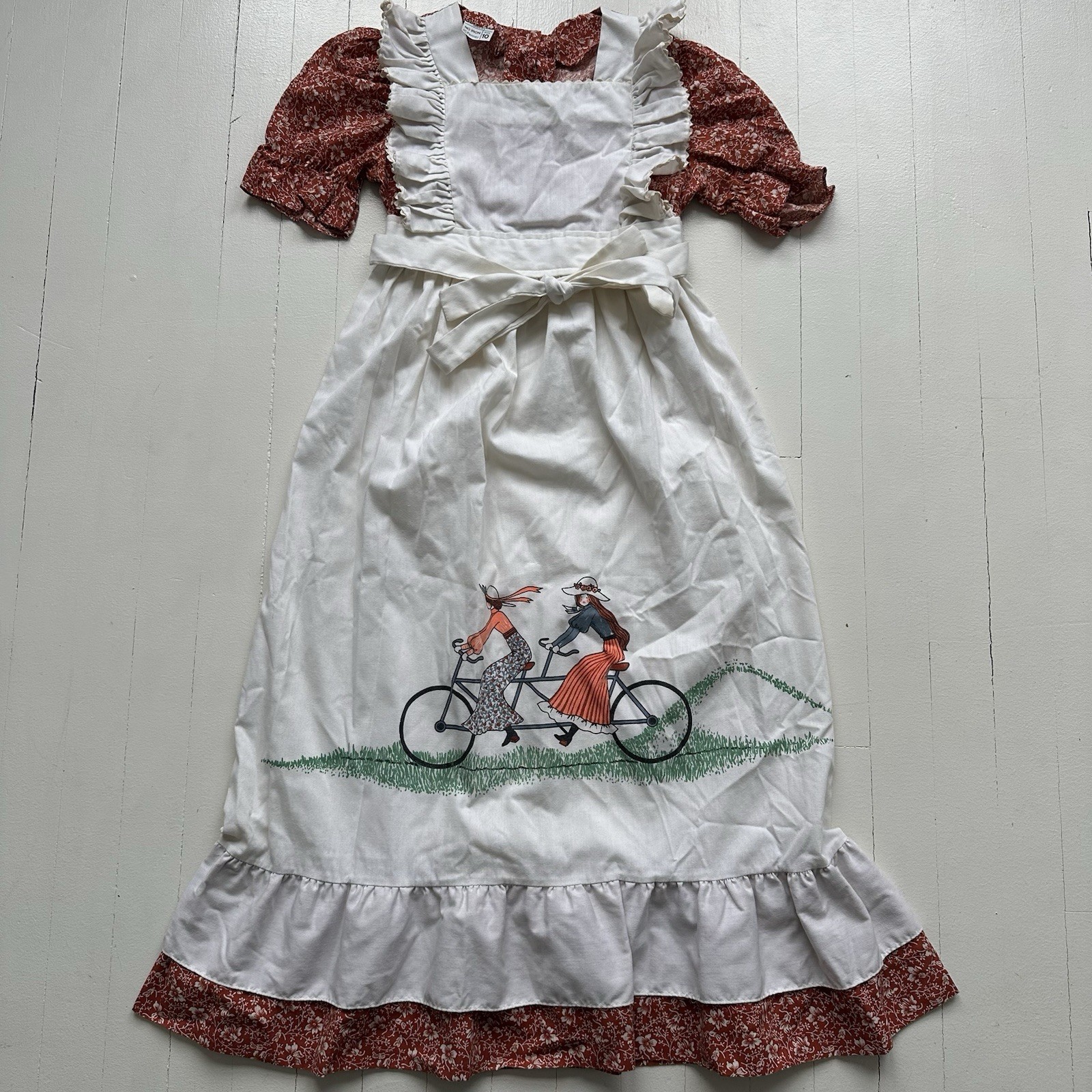 Vintage 70s JC Penny Fashions Prairie Dress Sz 10 Bicycle Graphic Print
