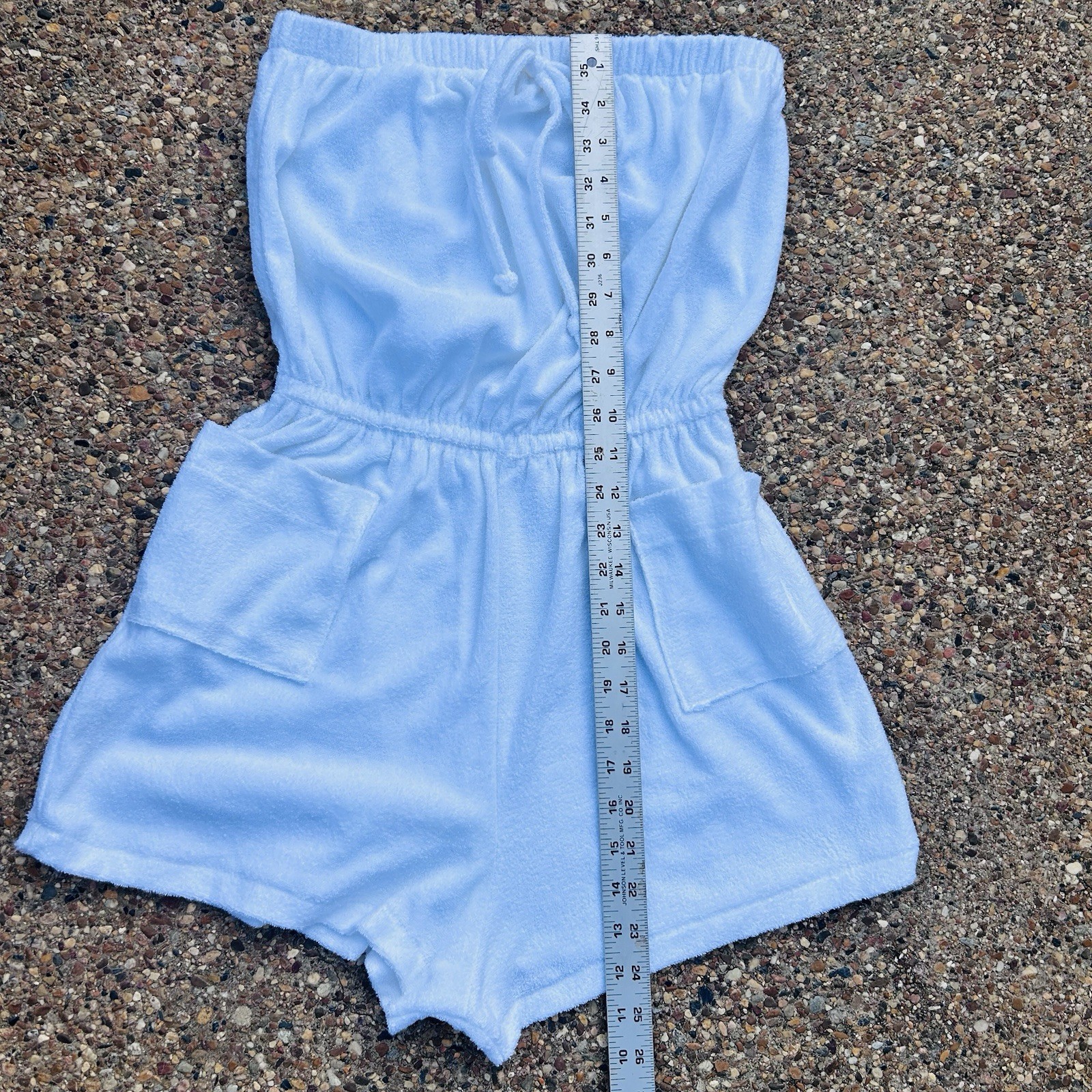 VTG 70s White Terry Short Romper CoverUp Strapless Halter Beth Michaels Medium