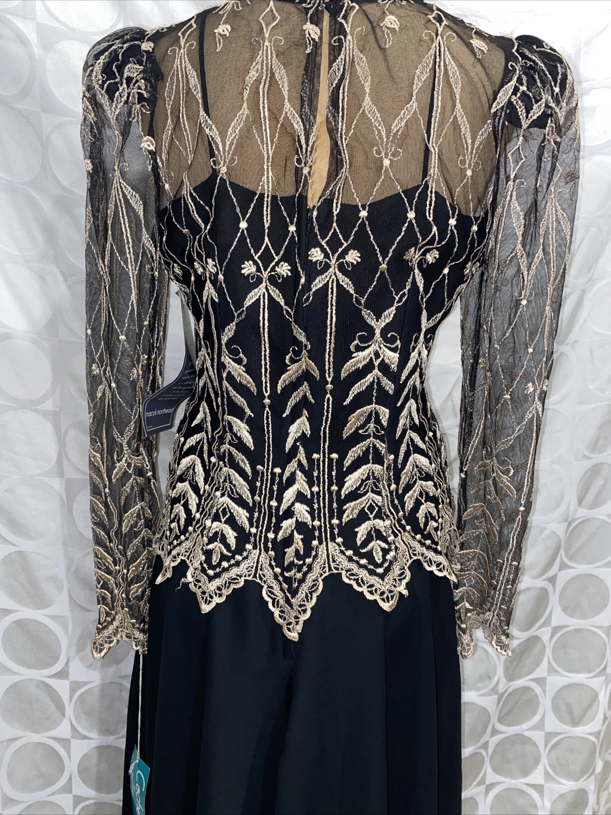Vtg Cachet Formal Dress Bari Protas Elegant Black Gold USA Made New 9/10