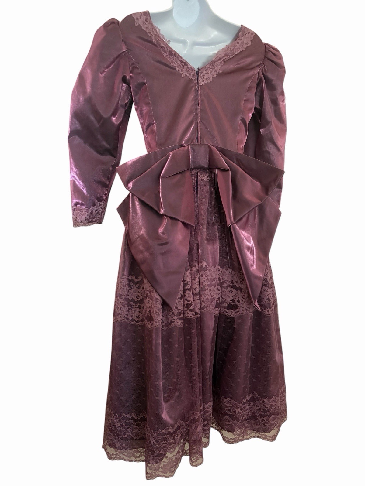 Vintage 80s Iridescent Purple Satin Lace Dress Size S M