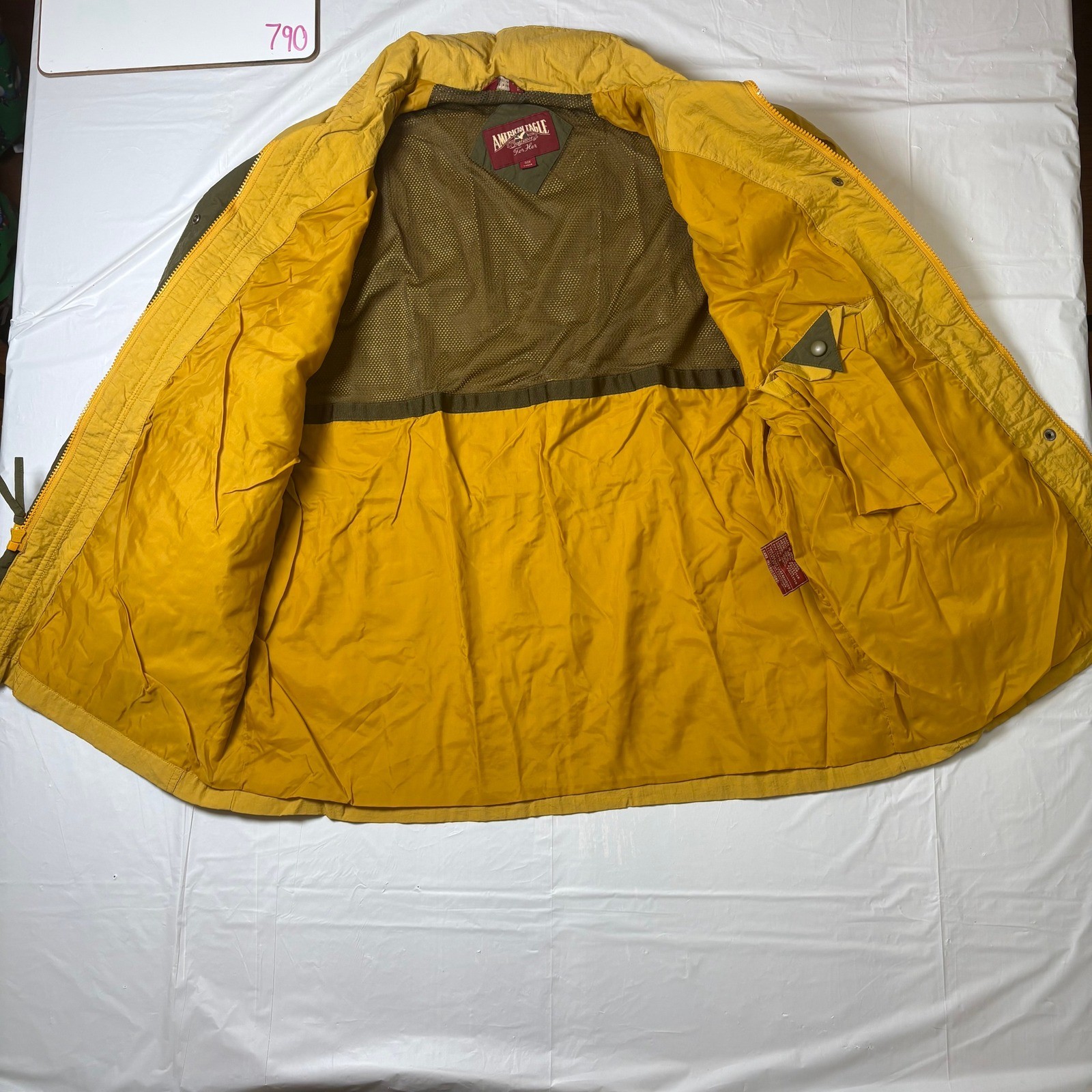 Vintage American Eagle Mustard Yellow Nylon Field Jacket Stowaway Hood Womens M