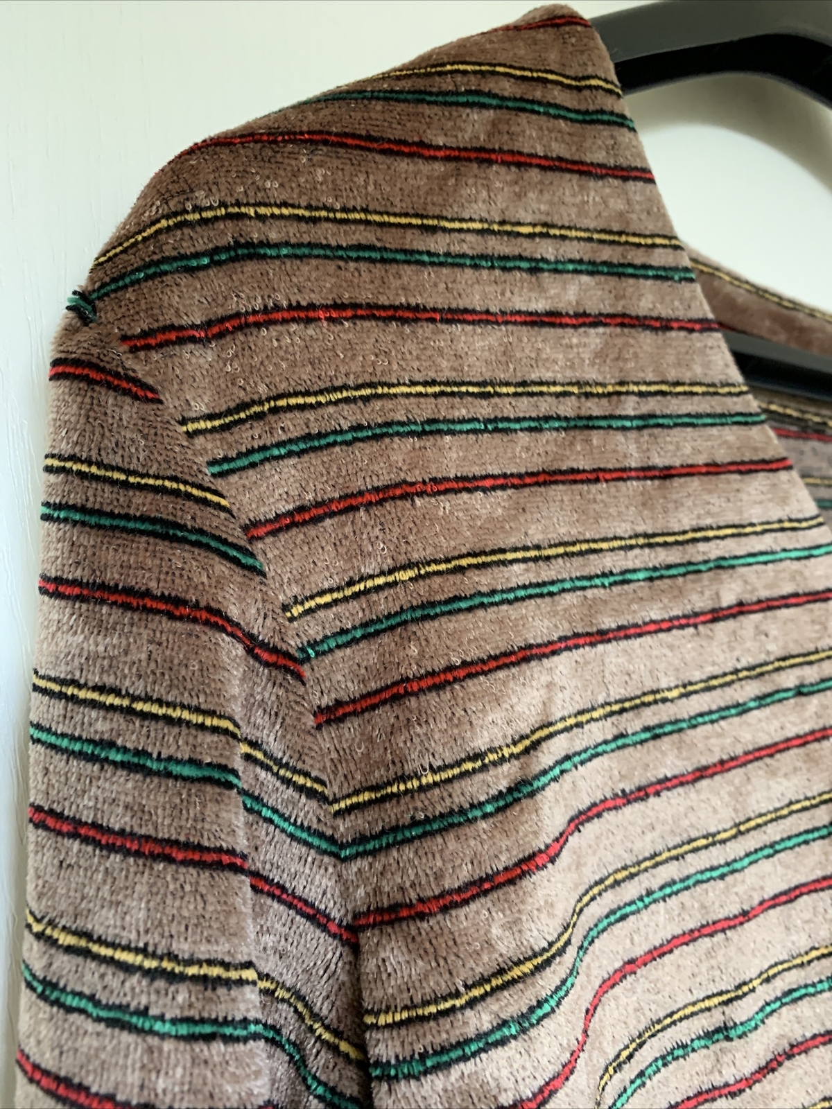Knit Vintage 1970’s Multi Color Brown Striped V Neck Sweater Shirt Women’s Sz L