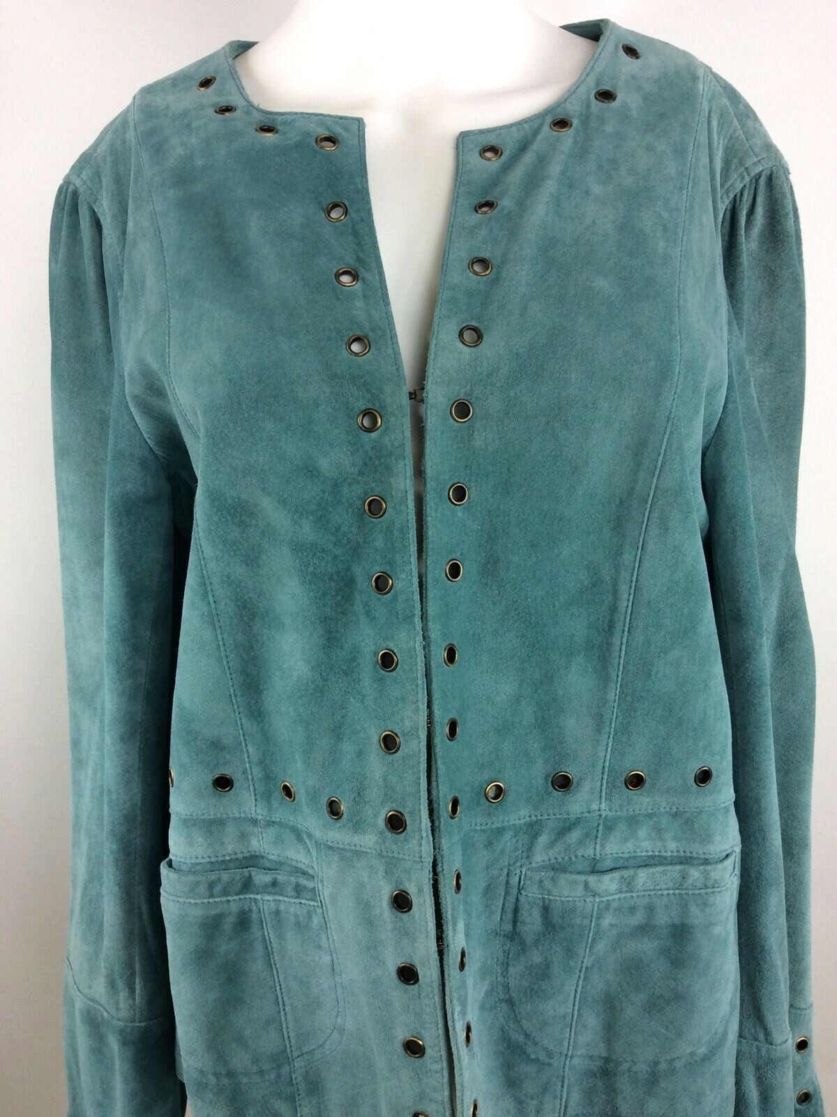 Sharon Young Vintage Women Leather Jacket Blue Large (42)