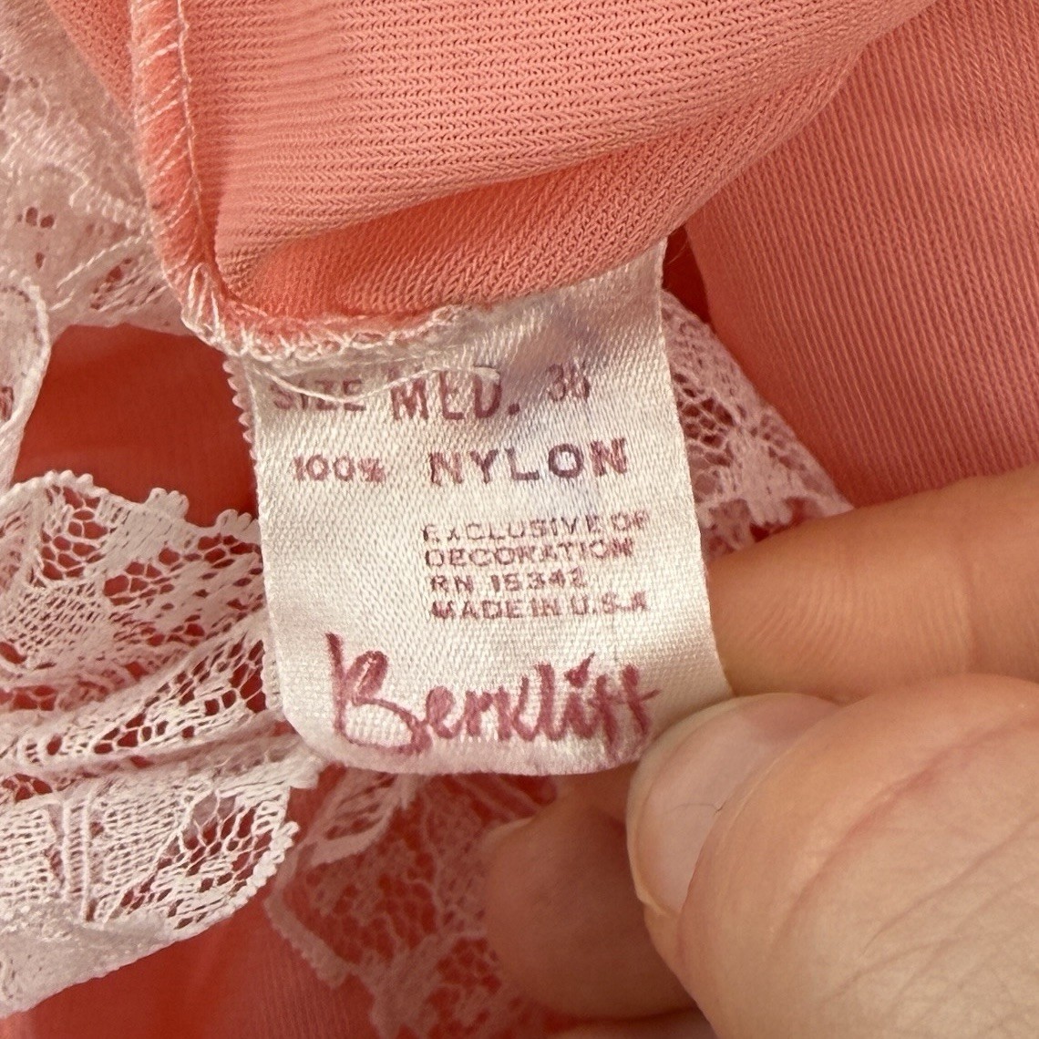 VTG 60s Berklift Babydoll Nightgown M Pink Polka Dot Lace Cottagecore Dainty USA