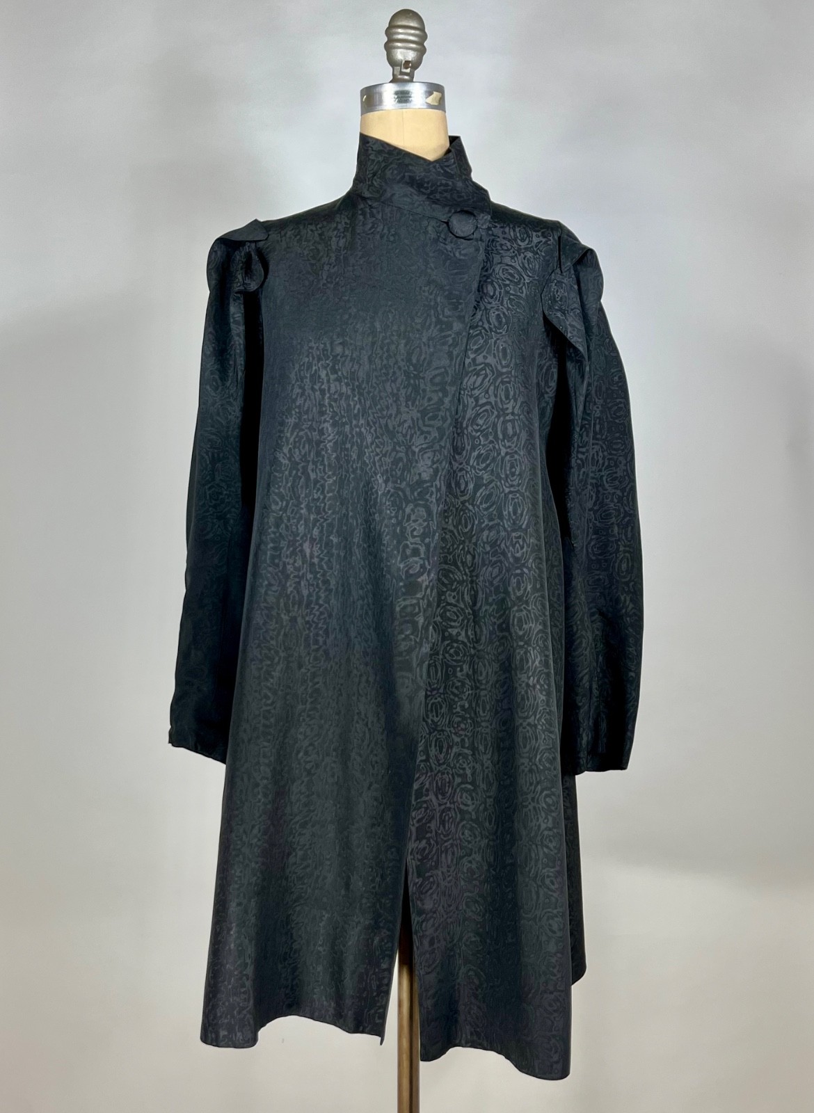 Vintage 1930’s black double-faced MOIRE SILK opera coat w/unique shoulder design