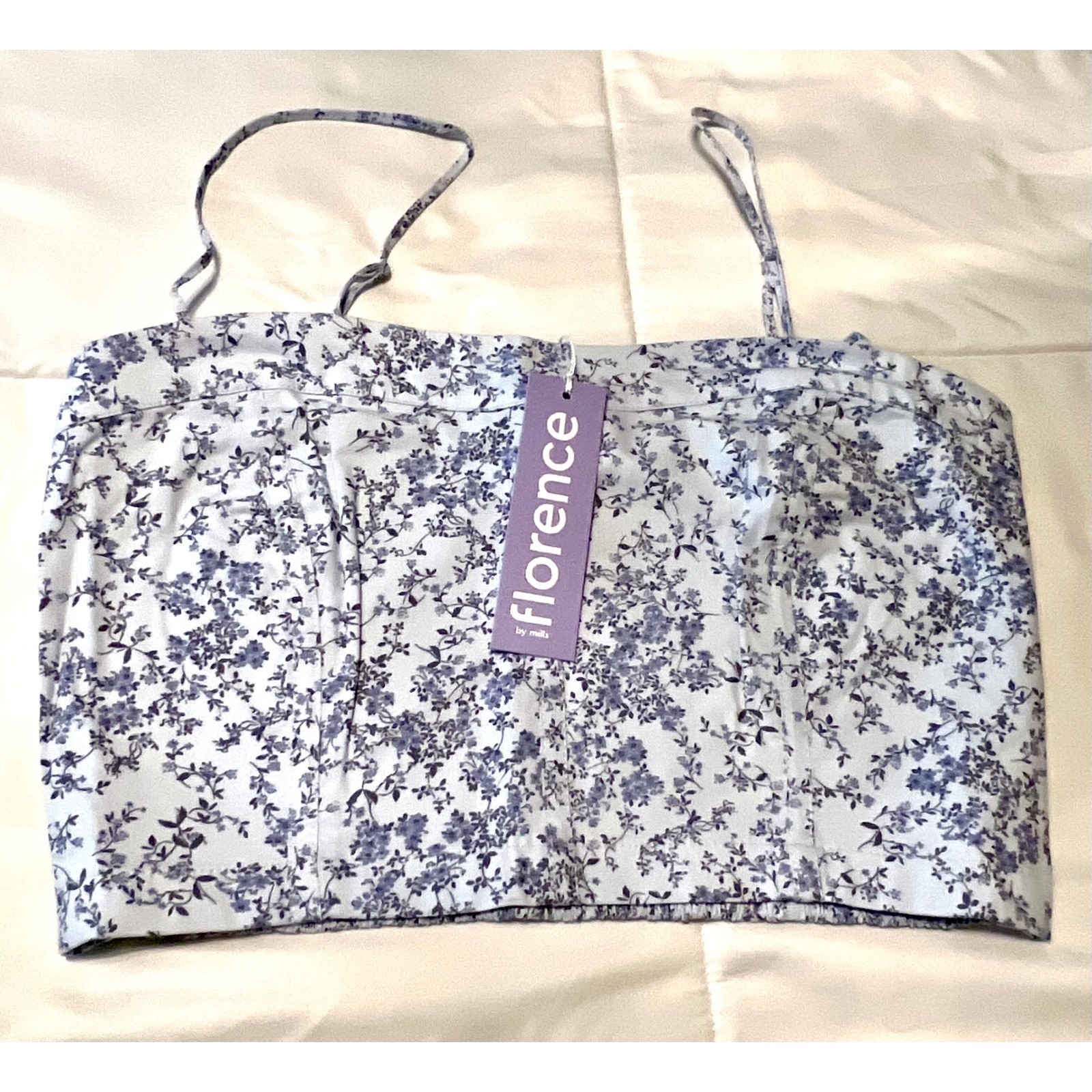 NWT Florence by Mills Blue and White Floral Cottagecore Cropped Corset Top-Large