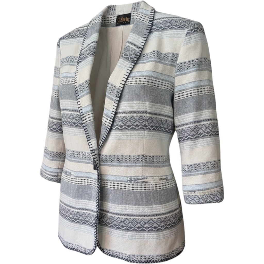 M Y2K Vtg Women Western Aztec Blanket Jacket Yellowstone Denim Blue White Denver