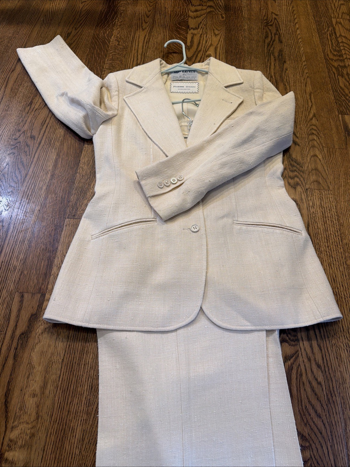 VTG Don Sayres 100% Silk High-Waisted Wide-Leg Tailored Pant Suit Sz 12 Tall