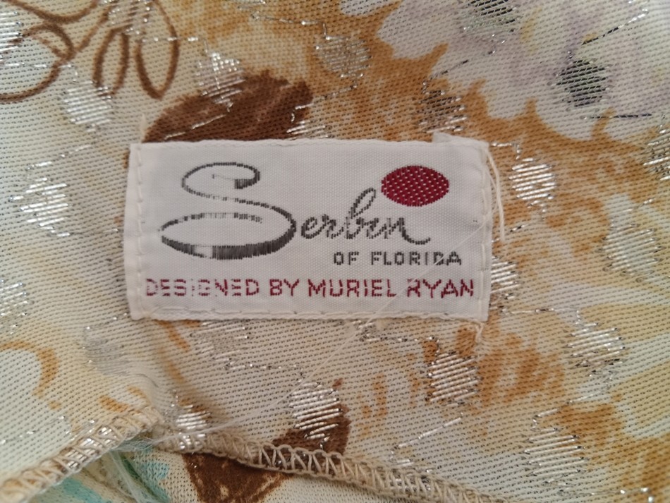Vintage 60s 70s Serbin Of Florida Muriel Ryan Long Dress Metallic Floral L