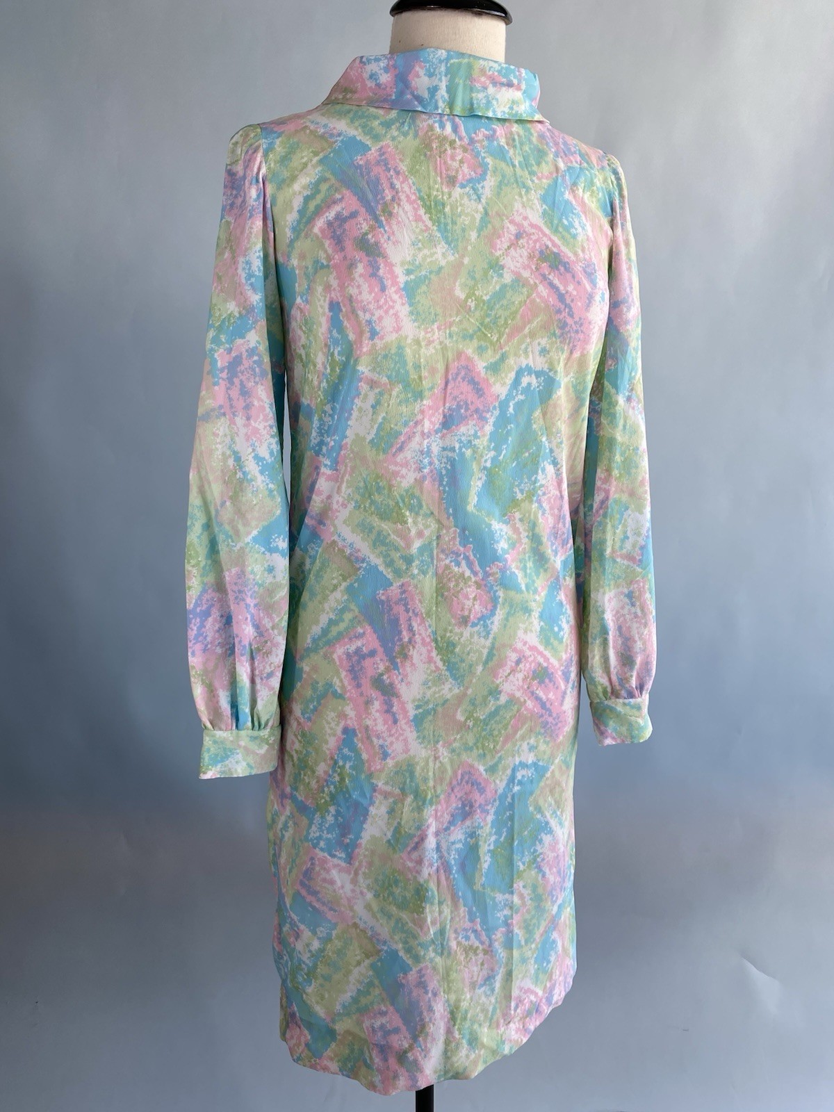 Vintage 1960’s Midcentury Modern Pastel Watercolor Abstract Print Shift Dress Sm
