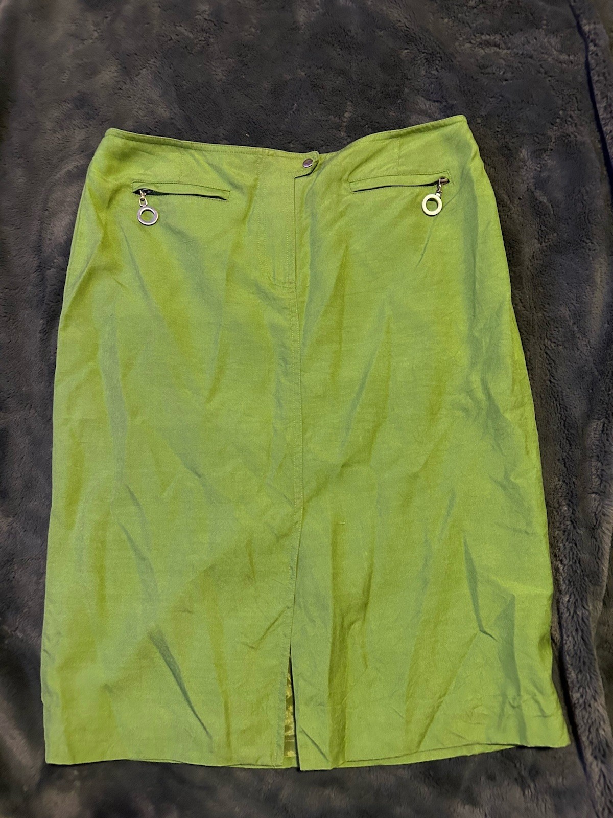 VINTAGE WORTH Green Silk Skirt With Zipper And Pockets Size 6