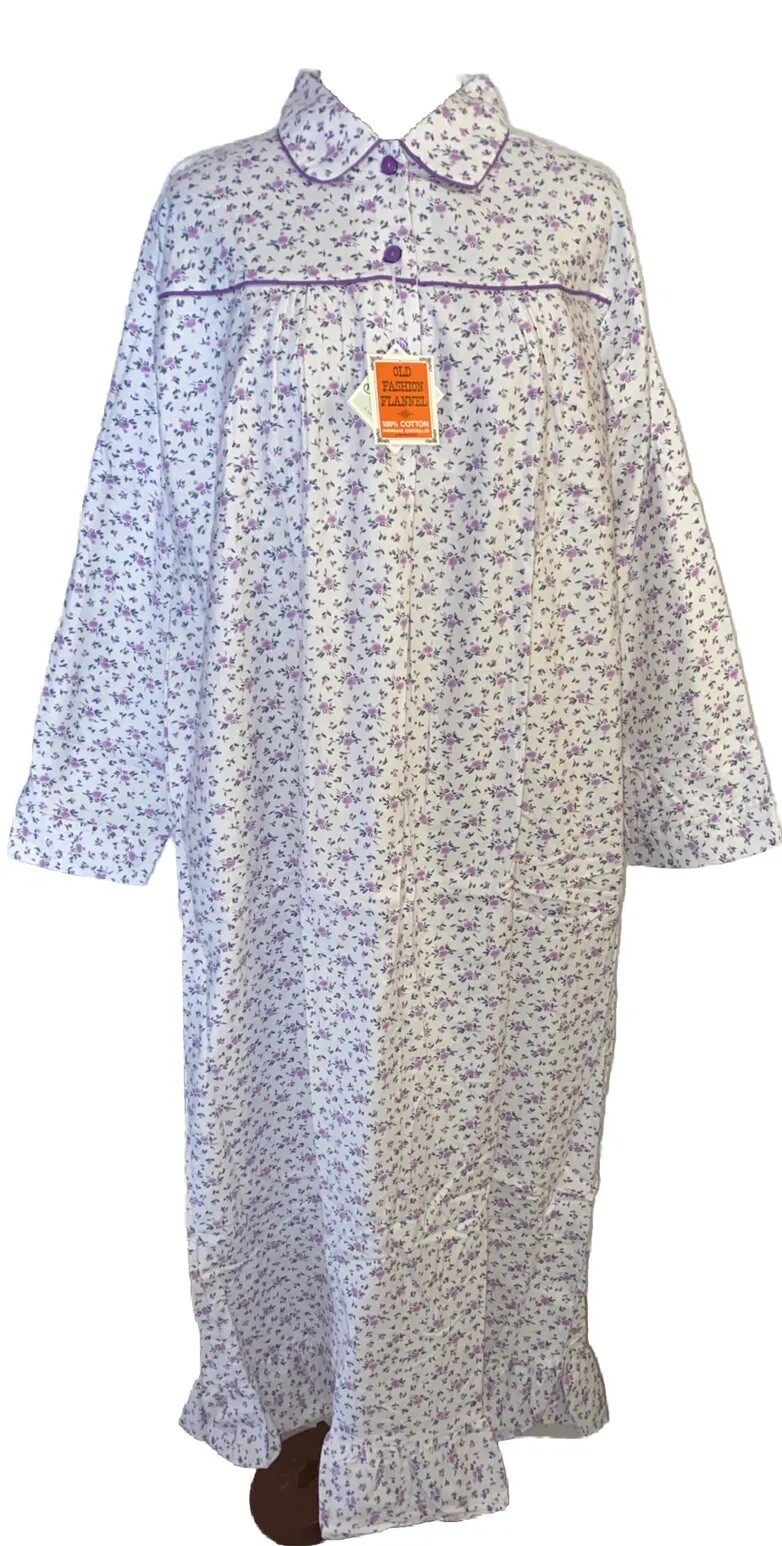 Flannel Nightgown Molly Malone Size L (16) Pit To Pit 24” L 53”