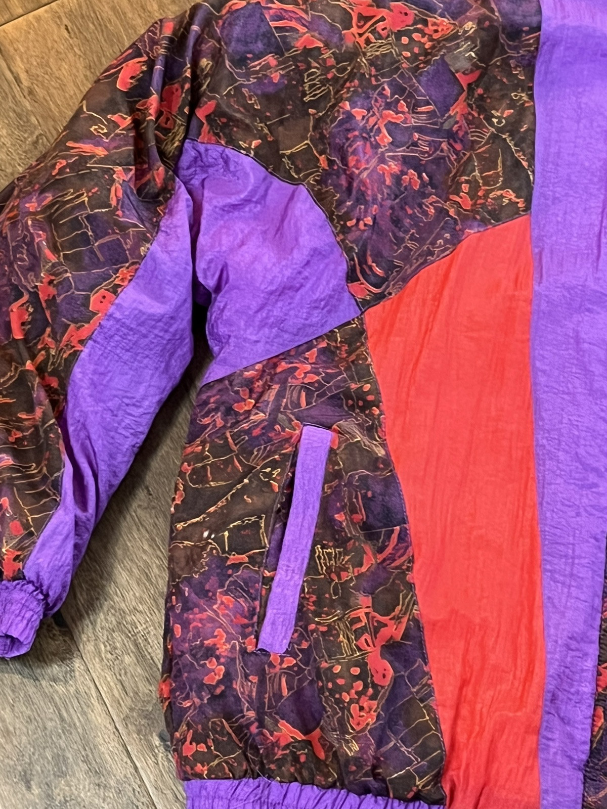 Vtg 80s NOUVEAU MONDE SPORT size 1X Windbreaker Set Purple/multi-colored