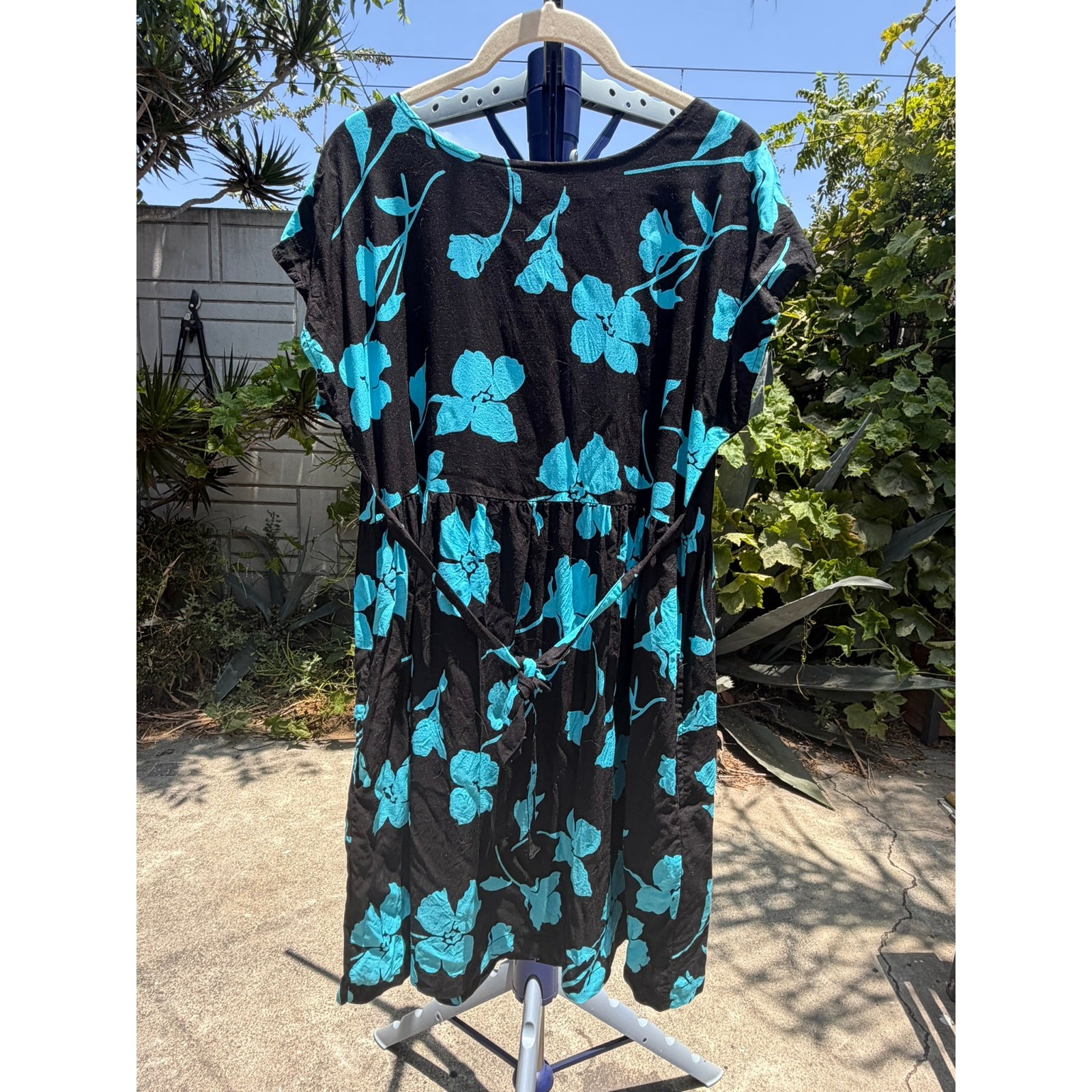 Vintage 90s Jennifer Moore Babydoll Mini Dress Medium Turquoise Flowers