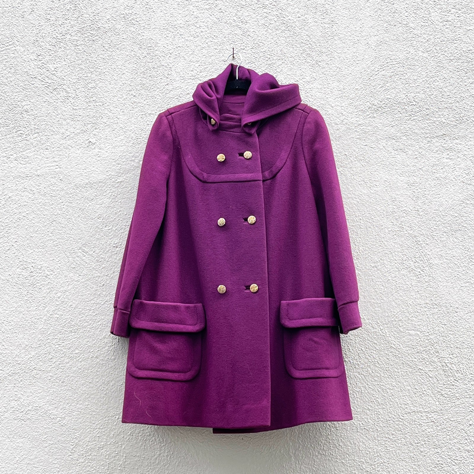 Vintage 70s Women’s Montgomery Ward Purple Hooded Peacoat Coat Medium