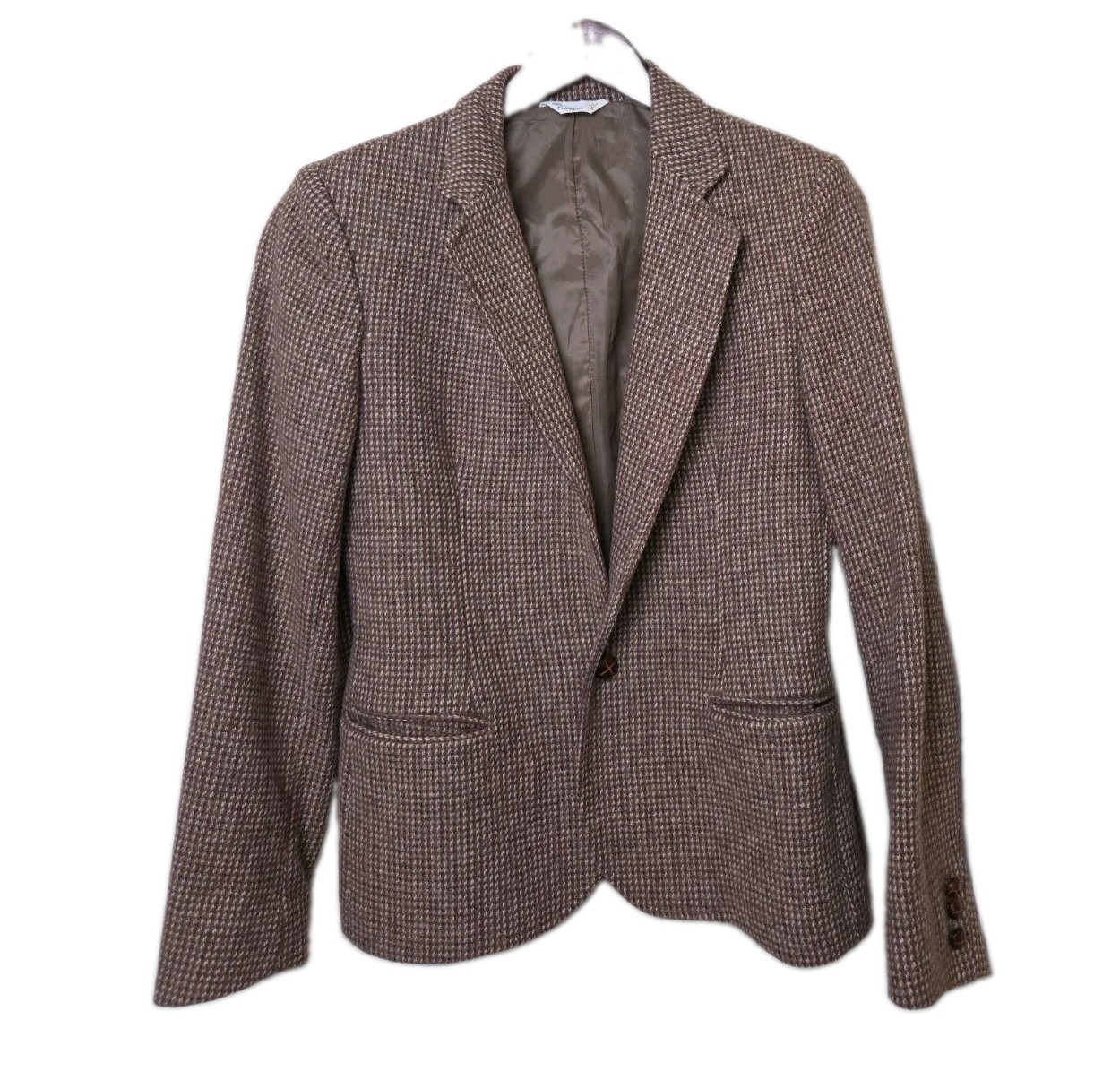 Vtg 80s 90s English Country Academic Check Wool Blazer Nell Flowers Size 12