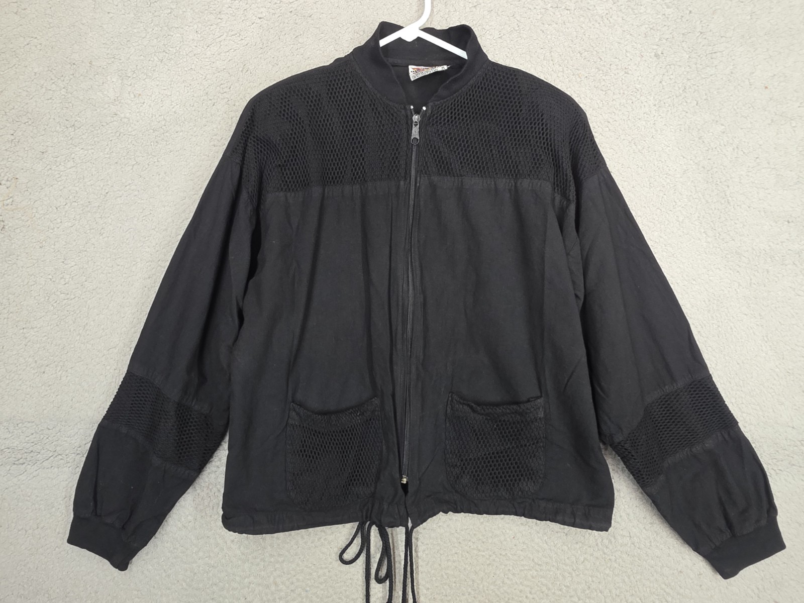 Vintage Grunge Jacket Medium Black Goth 1990s Black Mesh Panels Oversize Great