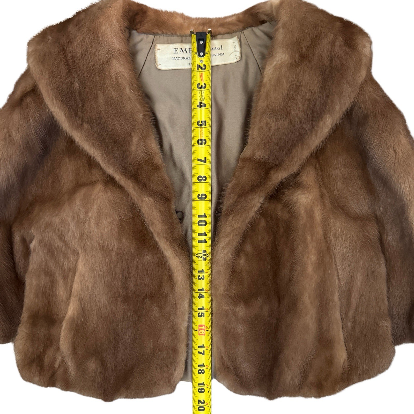 Vintage EMBA Pastel Natural Brown Mink Capelet Jacket Royal Quality L 3/4 Sleeve