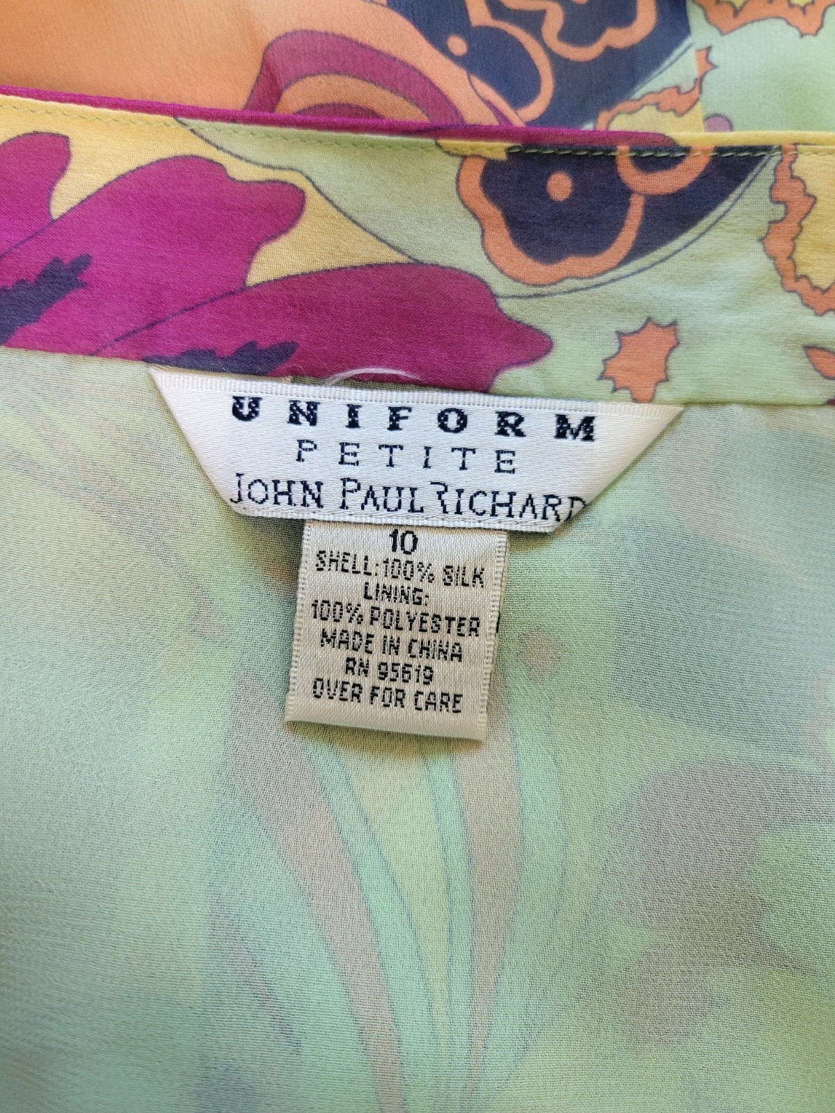 Vintage 90s Y2K Psychedelic Knee Length Skirt Silk Floral Bright Mod Gogo 10 M/L
