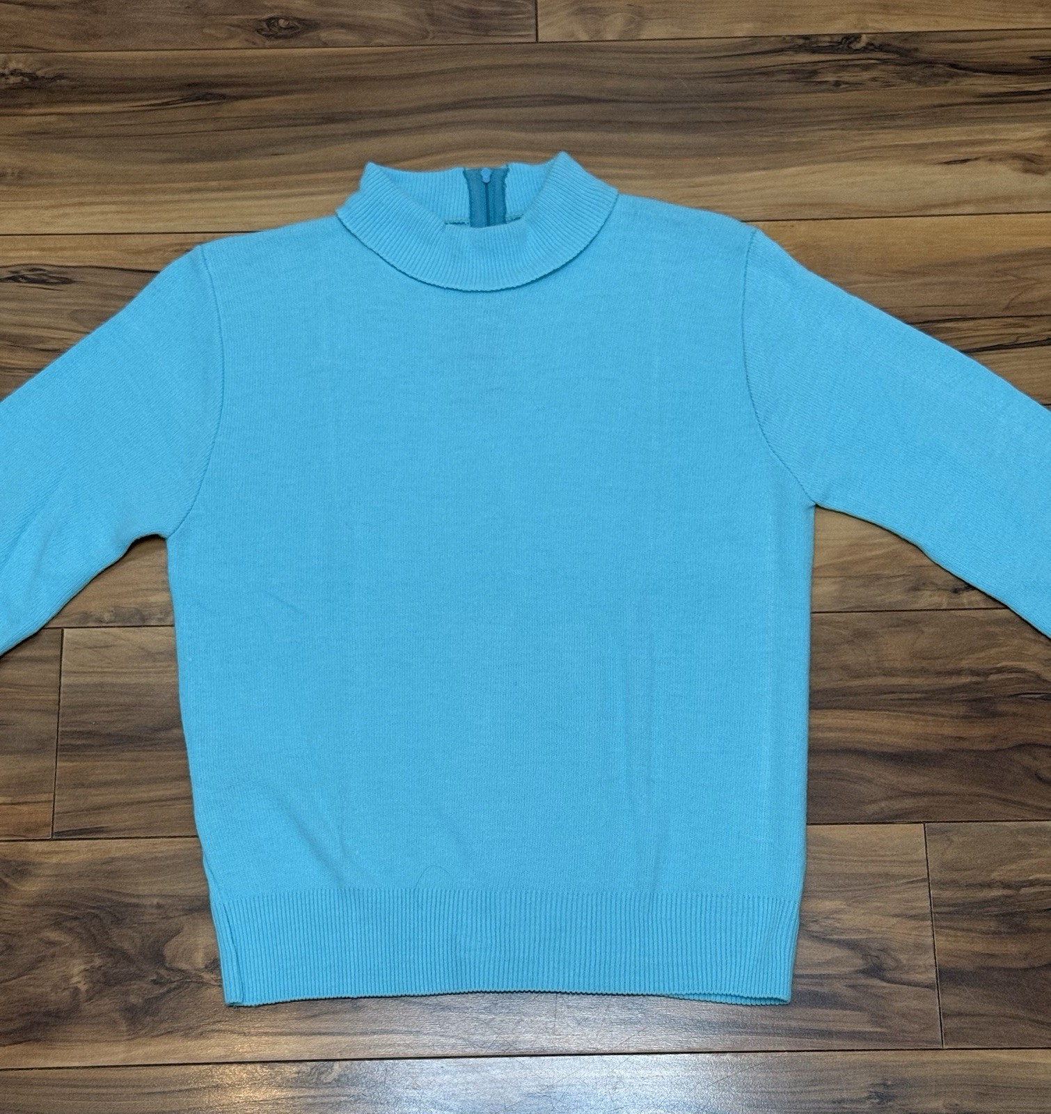 Vintage 60s Turtleneck Sweater Mod Miss Scotch English XS/S Light Blue Zip Back