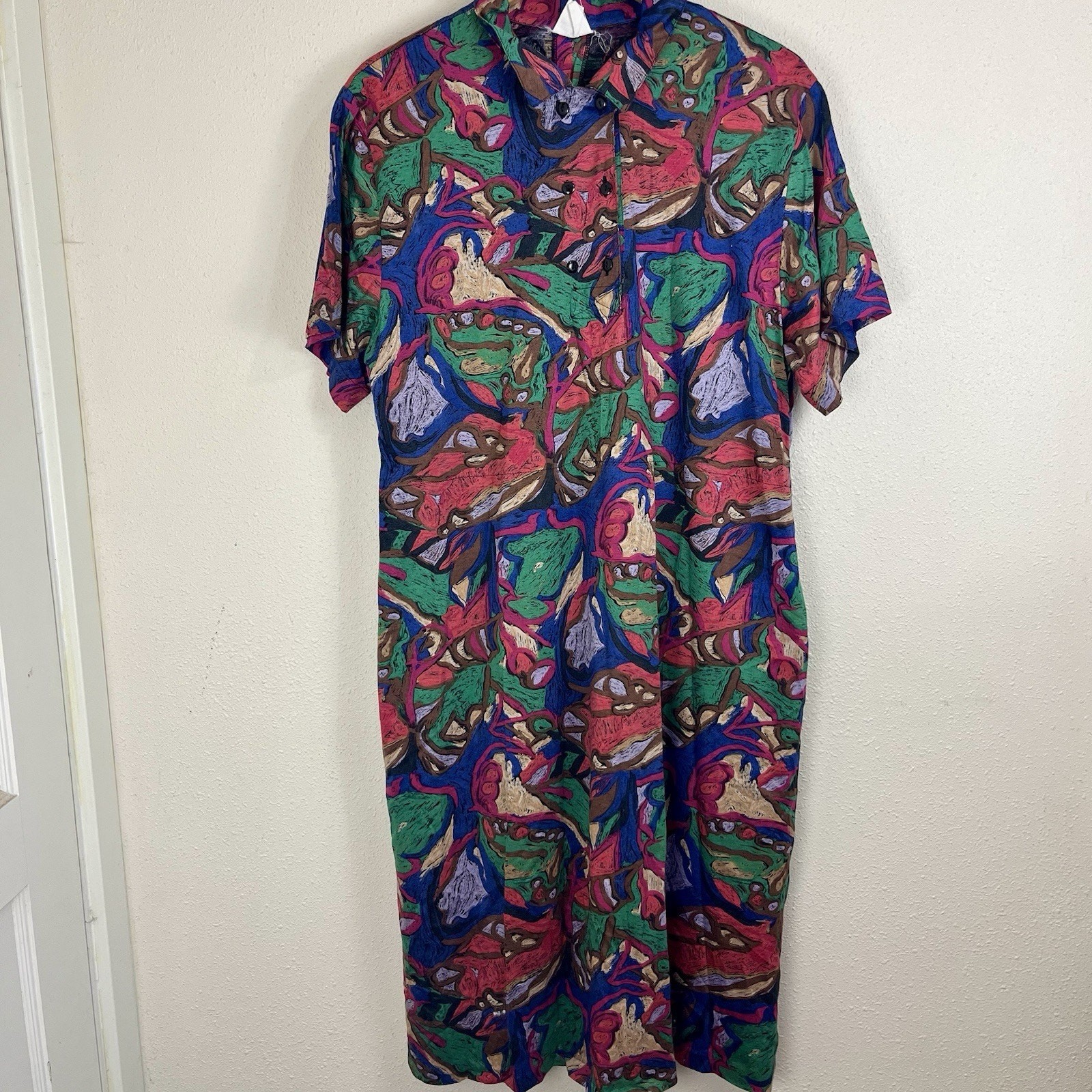 Vilona Vintage 60s 70s Abstract Midi Dress 48 US L Large Abstract Maximalist