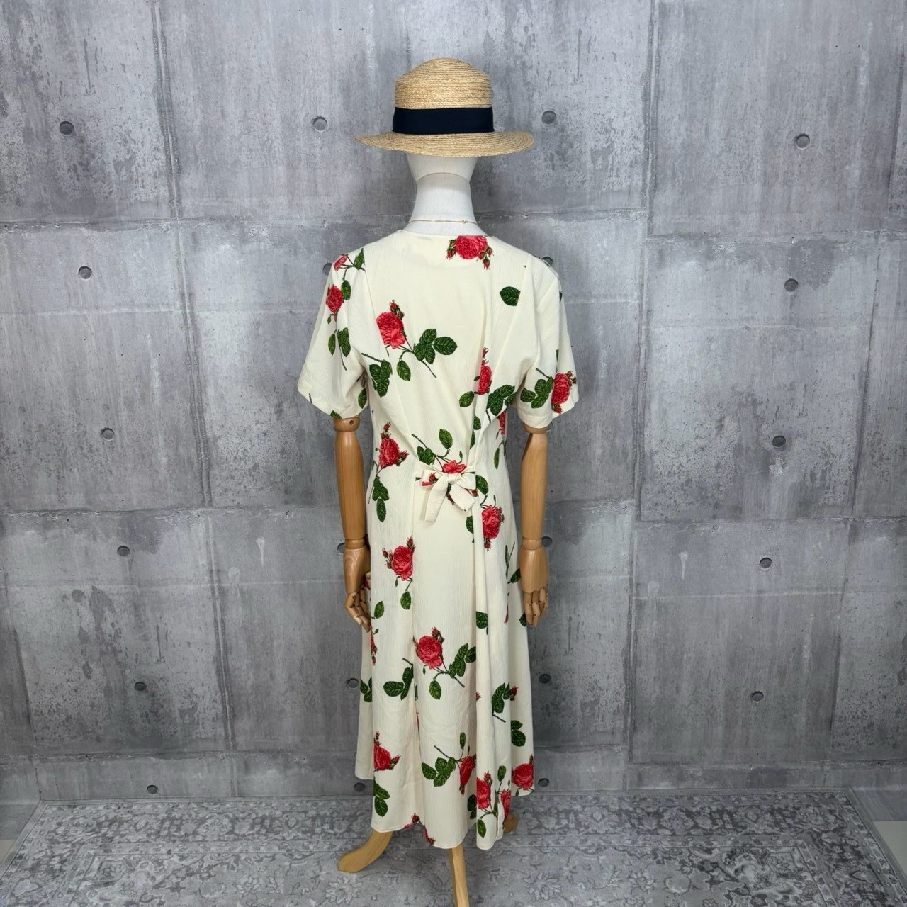Vintage Ivory Red Rose Floral Maxi Dress Button Front Cottagecore Romantic 90s