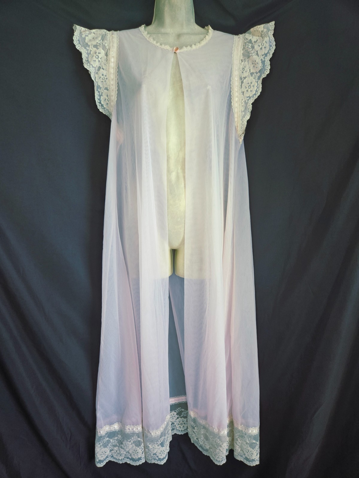 Vtg 60s Gilead Pink Dbl Layer Nylon Chiffon Nightgown Long Peignor Robe SET M