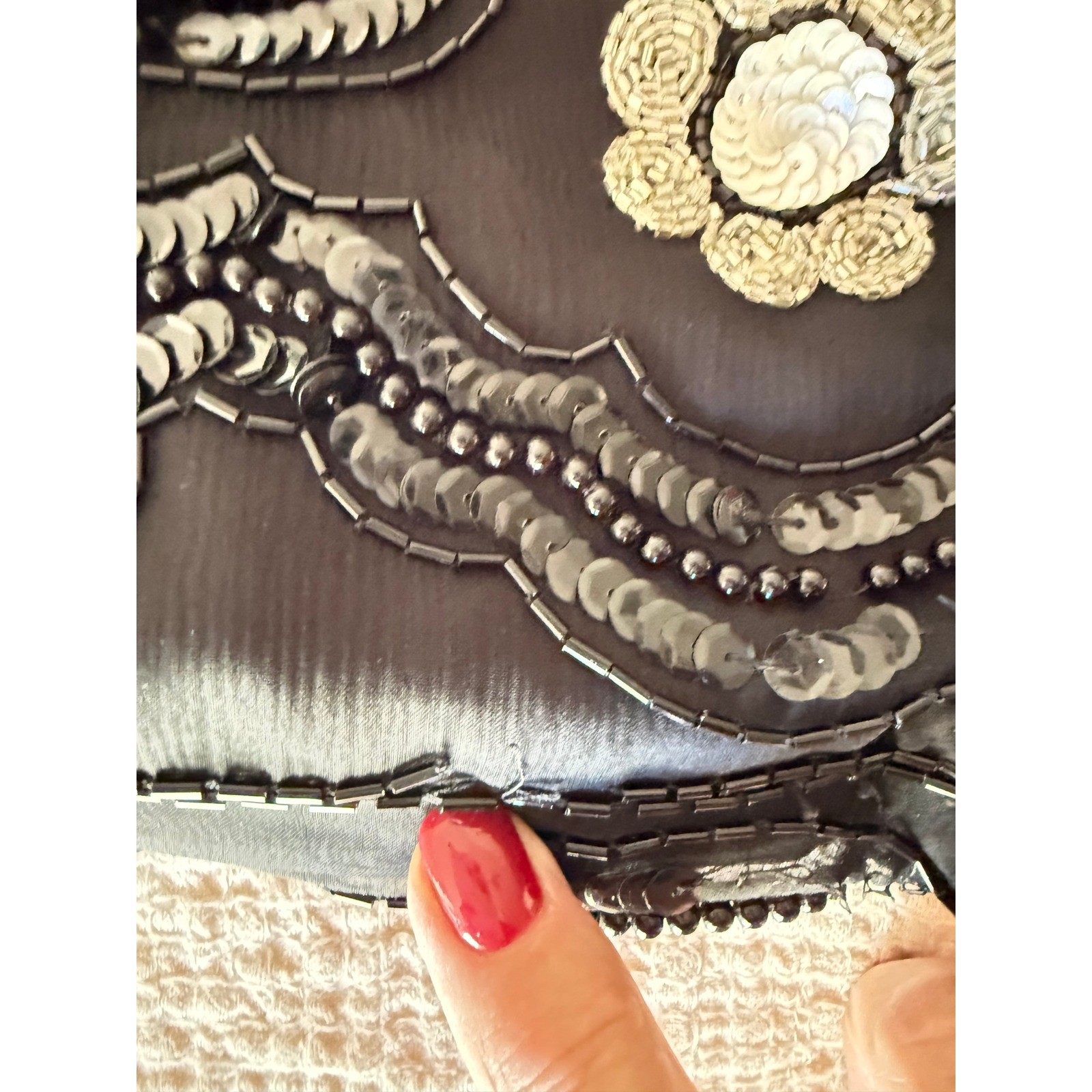 Vintage Niteline Black Silk Sequin Bolero Evening Jacket Beaded Floral Pattern