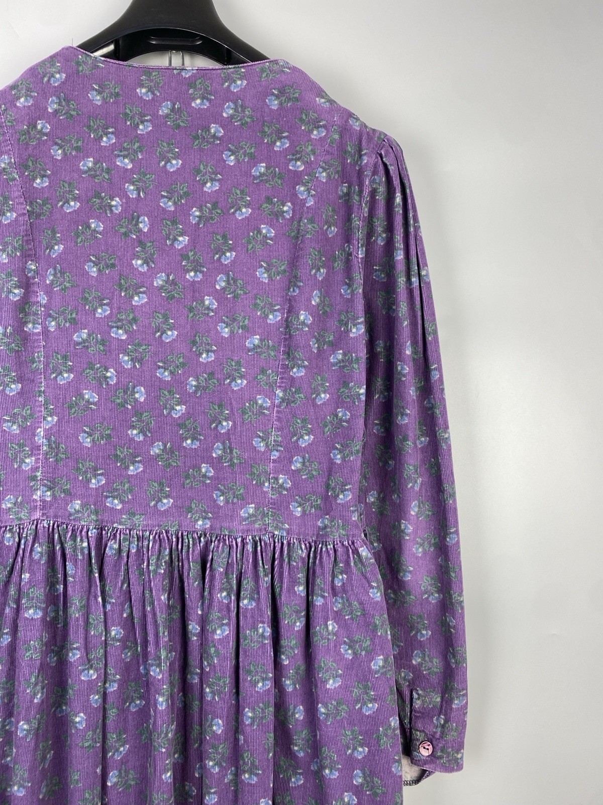 Vintage 80s Laura Ashley Dress Cotton Corduroy Floral Long Sleeve Size M EU 40