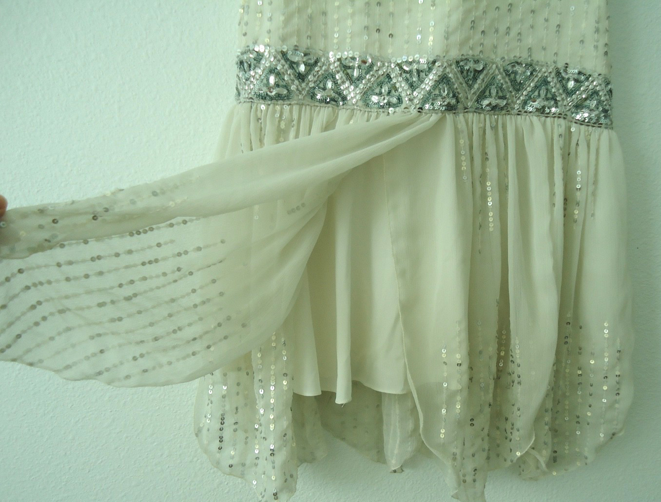 Vgt-50s MONSOON Girl’s Flapper Ivory Flapper Glitter Rhinestones Dress Size-8-9