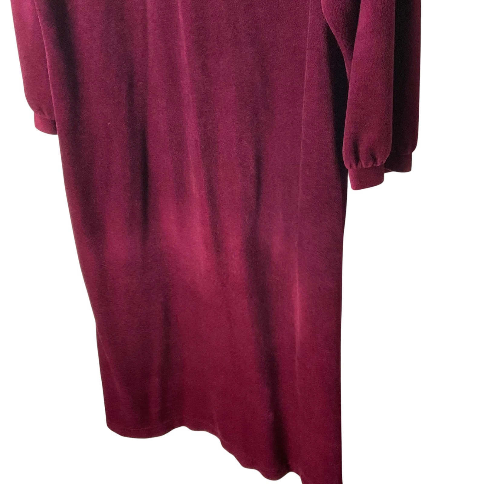 Evelyn Pearson Vintage Velour Robe Burgundy Zip-Front Long-Sleeve Lounger Dress