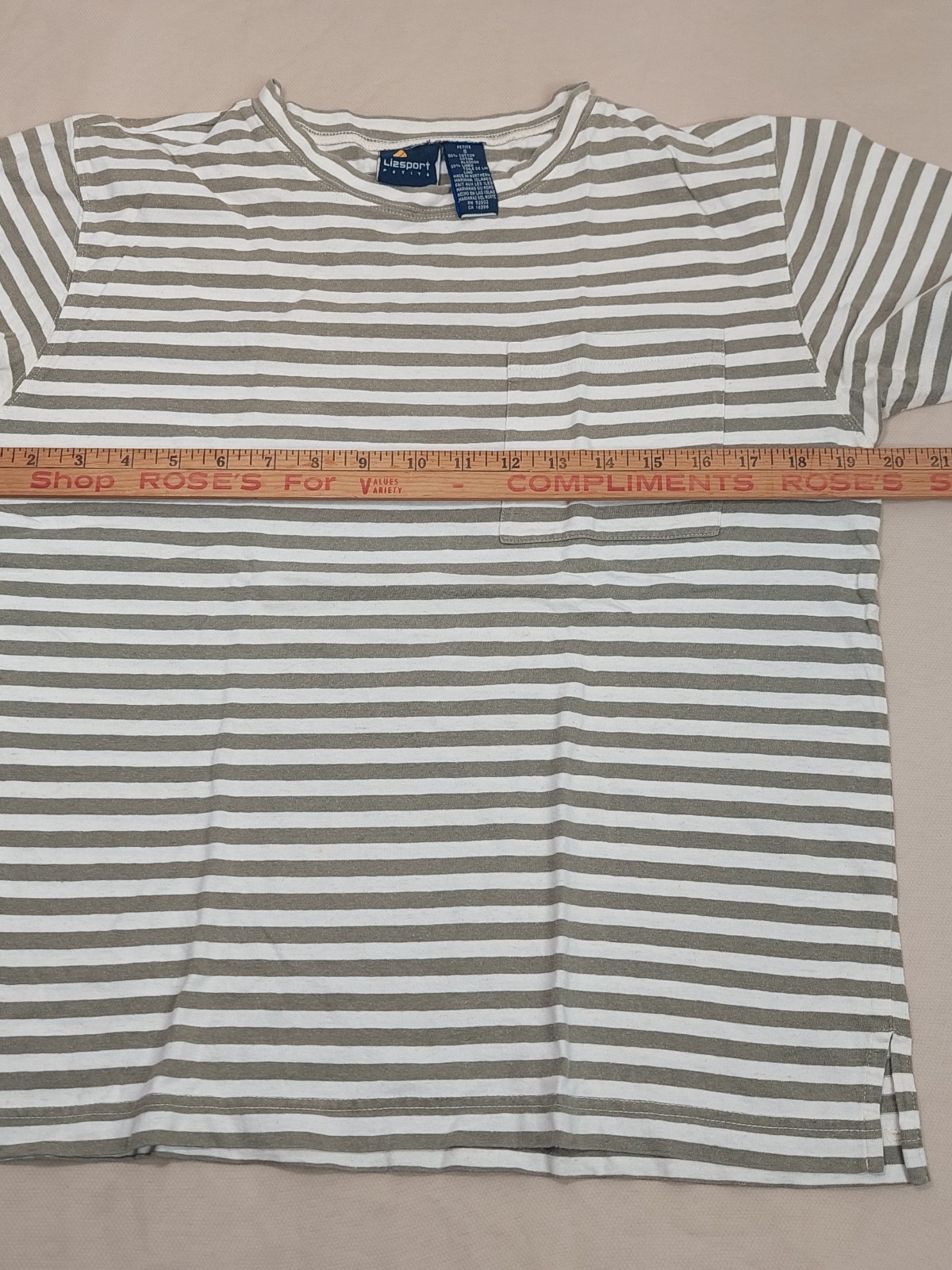 Vintage 90s Lizsport Stripe Tee Cotton Linen Top Sm Normcore Coastal Grandma