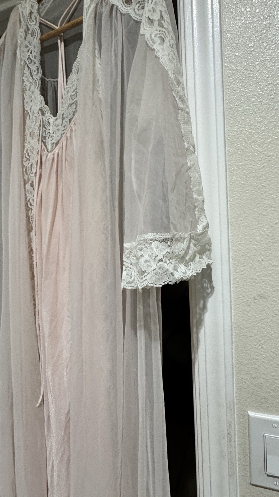 2PC Vintage L-XL 80s peignoir sheer Chiffon 100% Nylon Nightgown & Sheer Robe